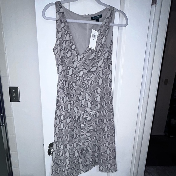 Lauren Ralph Lauren Womens Ruffled Print Sheath  Dress Grey, NWT 4 - Picture 2 of 8